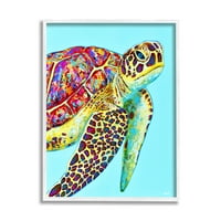 Plivanje Morska Kornjača Tirkizna Akcent Životinje I Insekti Grafička Umjetnost Bijeli Uokvireni Art Print