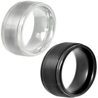Muške crno-bijele volframove Step-Edge Comfort Fit Burme, Poklon Set prstena od 2 pc-a