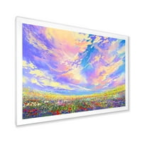 Designart' Gorgeous Clouds Over Colorful Flowers In Field ' Tradicionalni Uokvireni Umjetnički Print