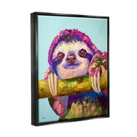 Stupell Happy Sloth Bold Wildlife Životinja Životinje & Insekti Painting Black Floater Framered Art Print