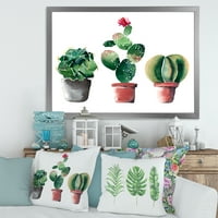 Designart' Tri Kaktusa U Glinenim Loncima Na Bijelom ' Tradicionalni Uokvireni Umjetnički Print