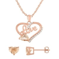 Brilliance Fine Jewelry 14kt Gold Flash Plated simulirani Morganite i CZ srce privjesak i naušnice Set