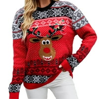 Ženske božićne džempere Chunky pahuljice grafički pulover pletiva zima topli casual labav dugih rukava Crewneck