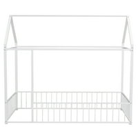Aukfa metalni Kućni krevet, krevet sa dvostrukom platformom sa ogradom za djecu-Bijela