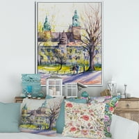 Designart 'Castel kroz drveće parka sa parom koji sjedi na klupi' Country Framed Canvas Wall Art Print