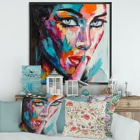 Designart 'apstraktni portret mlade žene s plavim očima II' moderni uramljeni platneni zidni umjetnički otisak