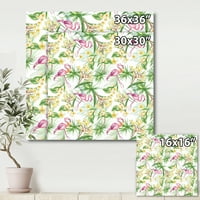 Designart 'žuto cvijeće, tropsko lišće sa Flamingo IV' moderni platneni zidni umjetnički Print