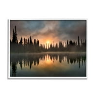 Stupell Industries Mysterious Lake Reflection Sunset Forest fotografija bijeli uokvireni umjetnički Print